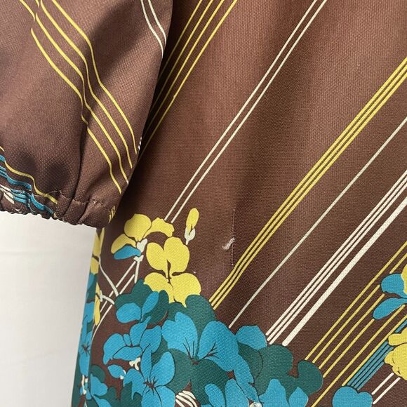 Vintage Boho Dress Size Medium Floral Brown Blue Off Shoulder 70s Retro Hippie - Picture 9 of 16